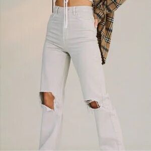 Pacsun 90s Boyfriend Jeans Women’s 24 Light Cream Straight High Waist Ripped